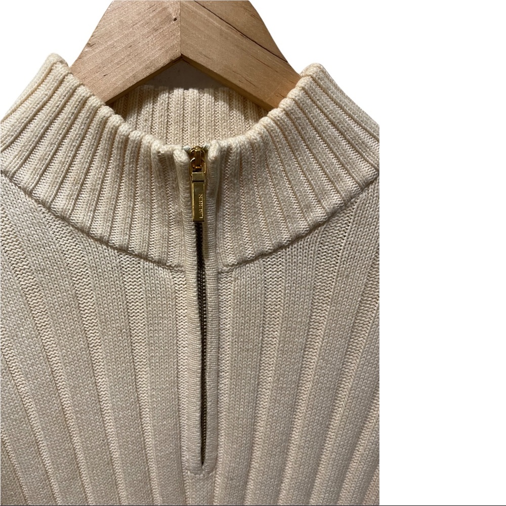 LAUREN RALPH LAUREN CREAM MOCK NECK RIBBED 1/4 ZIP LS SWEATER SIZE LARGE - Picture 5 of 15